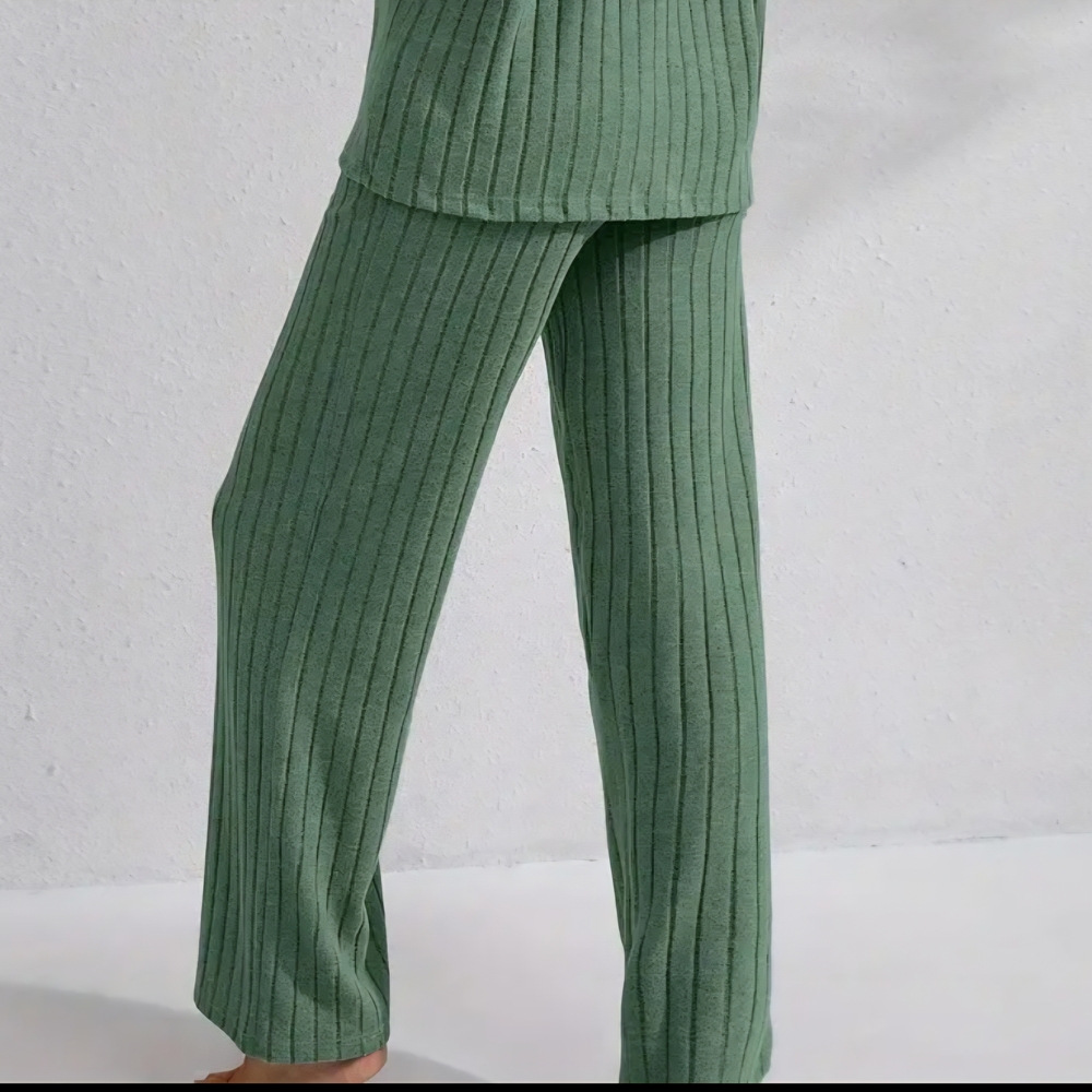 Green Ribbed Women's Pants - Picture 2 of 4